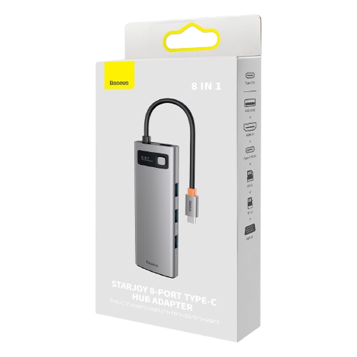 Type-C HUB Baseus Metal GleamSeries 8-in-1 Multifunctional Docking Station Gray WKWG050013